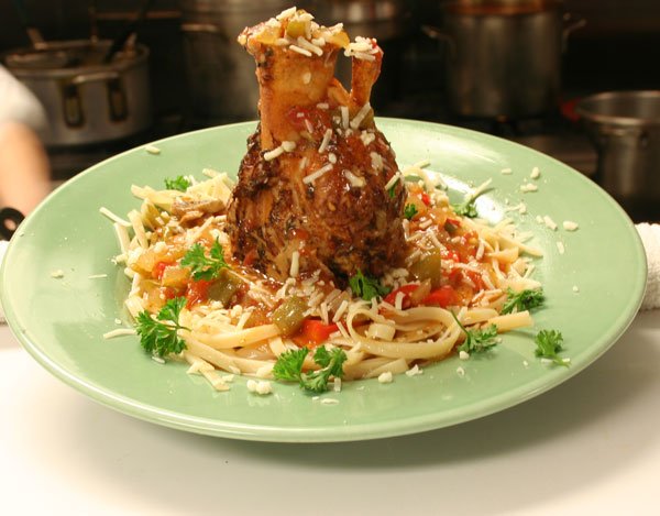 Pork and noodles on a plate